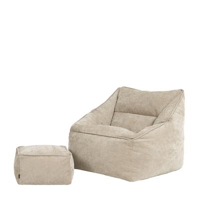 Pouf fauteuil et son repose-pied carré en tissu chenille texturé - NATALIA ICON