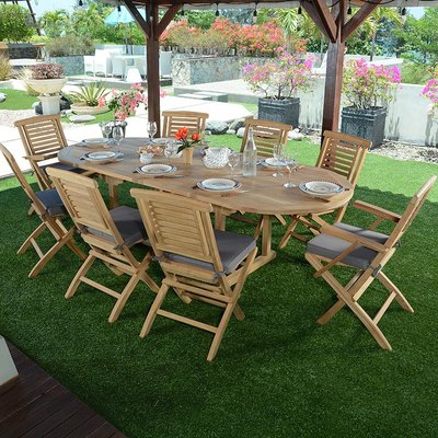 Table extensible ovale en teck massif Capri 160/240x90 cm TECK ATTITUDE