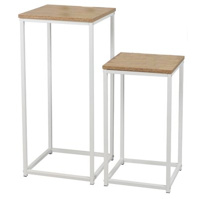Set de 2 sellettes en bois et métal blanc 34x34x74cm WADIGA