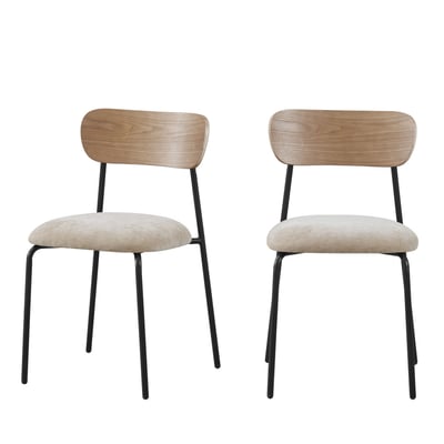 Lot de 2 chaises en bois clair, tissu et métal- JESS DRAWER