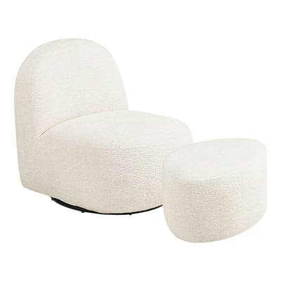 Fauteuil salon blanc pivotant et son pouf assorti BERLIN PIER IMPORT