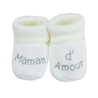 Chaussons naissance - Message Maman d'Amour TROIS KILOS SEPT