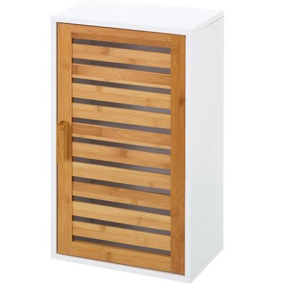 Étagère salle de bain murale en bois blanc et bambou 30x18.5x53cm WADIGA