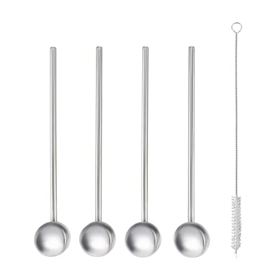 Set de 4 pailles et mélangeurs 2 en 1 inox avec goupillon METALTEX