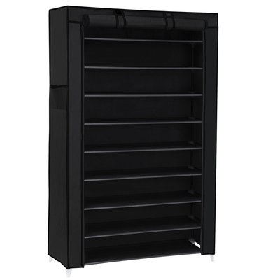 Armoire à chaussures noire à 10 niveaux avec housse de protection et fermeture éclair - L88 x H160 cm CALICOSY