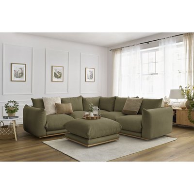 Canapé d'angle fixe 5 places en tissu avec pouf, ERNEST BOBOCHIC