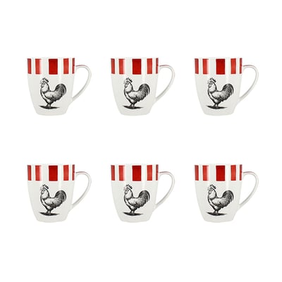 Lot de 6 mugs 35cl en porcelaine, COCORICO NOVASTYL