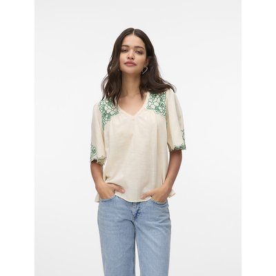 Bluse mit V-Ausschnitt und Blumenmuster, kurze Ärmel VERO MODA