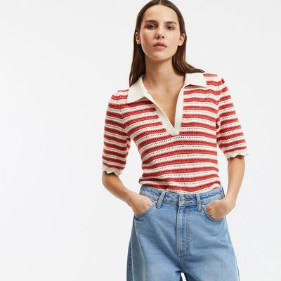 Jersey con cuello polo de rayas, punto fino LA REDOUTE COLLECTIONS