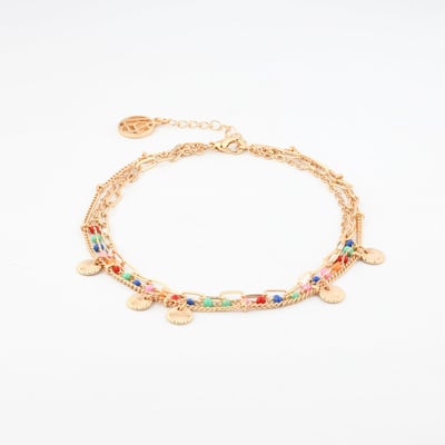Chaine de cheville perles de rocaille multicolore et pampilles BALABOOSTE