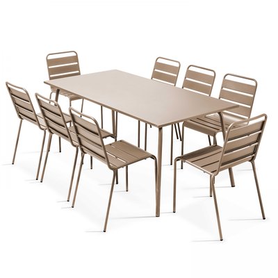 Salon de jardin table et 8 chaises en acier thermolaqué, PALAVAS OVIALA