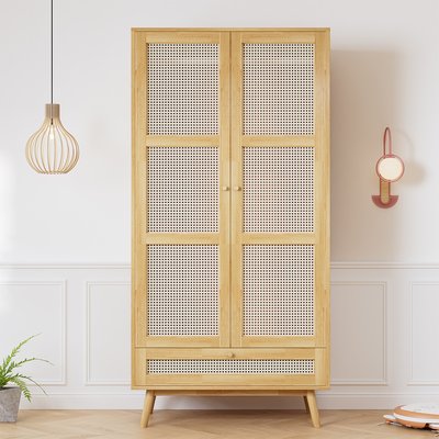 Armoire de rangement avec 3 portes et penderie imitation chêne scandinave, MELVINF MEUBLES COSY