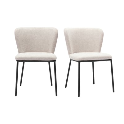 Chaises en tissu effet velours texturé beige et métal noir (lot de 2) LISOR MILIBOO