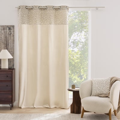 Rideau tamisant en polycoton avec bandeau jacquard chenille léopard DOUCEUR D'INTÉRIEUR