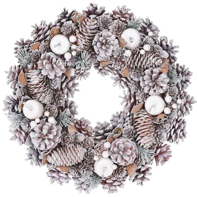 Couronne de l'Avent décoration Noël pommes de pin et bougies 34cm WADIGA