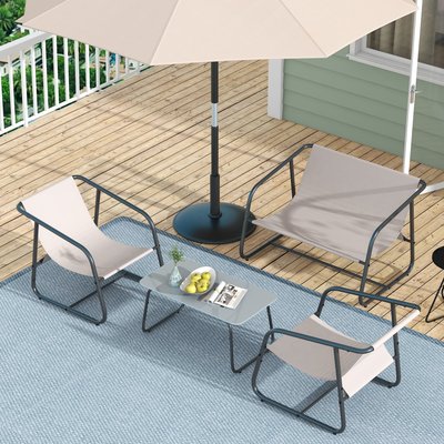 Salon de jardin 4 personnes 4 pièces acier noir teslin blanc cassé OUTSUNNY