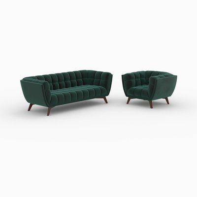 Ensemble canapé et fauteuil en velours 4 places - MONA MAISON PAVANE