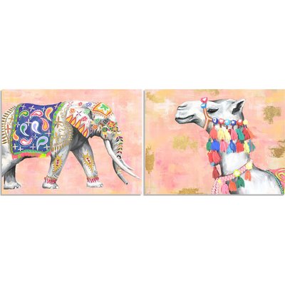 tableau éléphant ou lama décoratif ambiance exotique et dorée RECOLLECTION