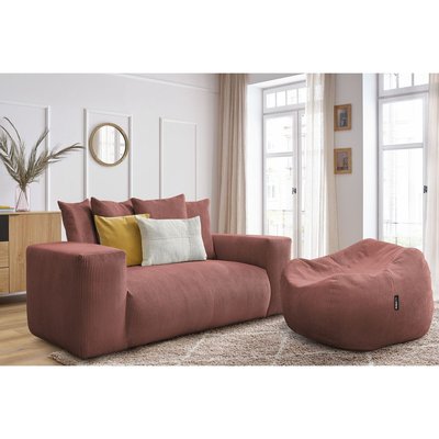 Canapé droit fixe 2 places en velours côtelé avec pouf, VOLTAIRE BOBOCHIC