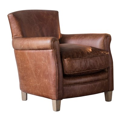 Derby Vintage Leather Chair with Roll Top Arms SO'HOME