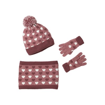 Ensemble bonnet snood et gants coeurs VERTBAUDET