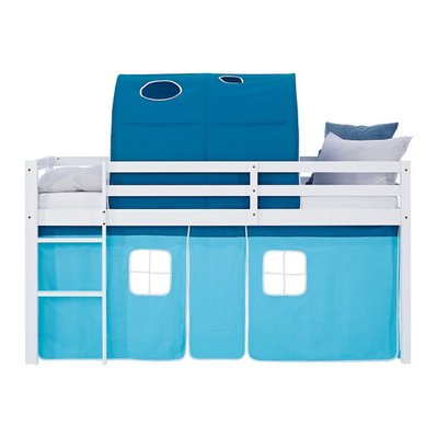 Lit mi-hauteur 90x200 cm sommier rideau tunnel bleu HOMESTYLE4U