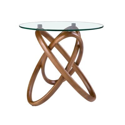 Table d'angle ronde en verre trempé et noyer ANGEL CERDA
