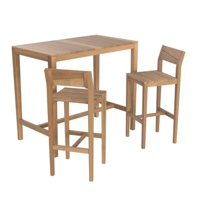 Table et chaises de bar extérieur 4 personnes en teck massif - TUNGA RENDEZ-VOUS DÉCO