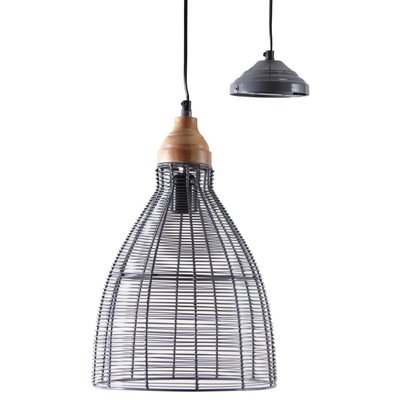 Lampe suspension en métal laqué gris et bois Cloche AUBRY GASPARD