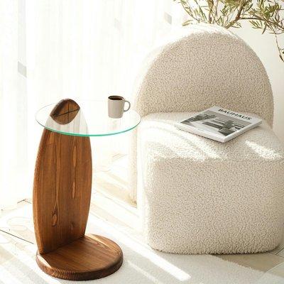 Bout de canapé bois brun et verre - forme ronde ANZIO PIER IMPORT