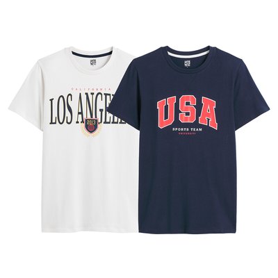 Pack of 2 Campus T-Shirts with Short Sleeves in Cotton LA REDOUTE COLLECTIONS