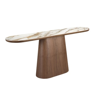 Table console ovale demi-ronde en porcelaine et noyer ANGEL CERDA