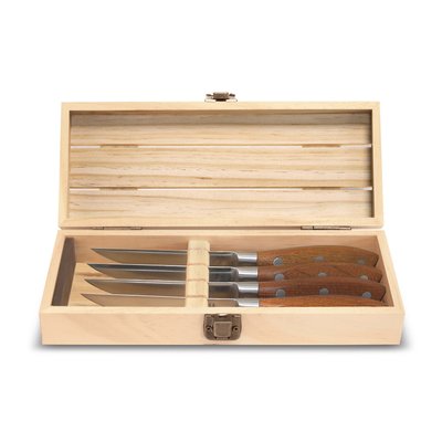 Coffre bois palette 4 couteaux steak - RYOKAN SABATIER TROMPETTE
