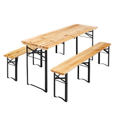 Ensemble brasserie table + 2 bancs pliants en bois 180 cm, MUNICH OVIALA