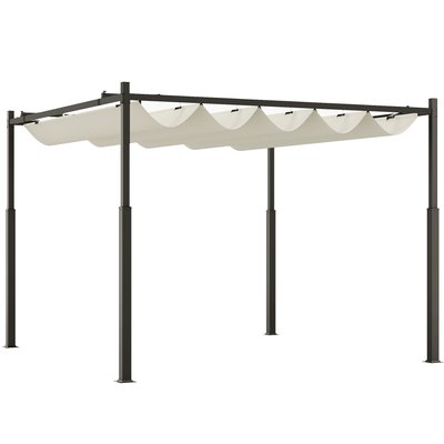 Pergola rétractable 3 x 3 m acier époxy noir polyester 180 g/m² UPF30+ crème OUTSUNNY