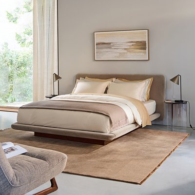 Doppelbett, Stoff und Plattform aus Walnussholz, Slice AM.PM