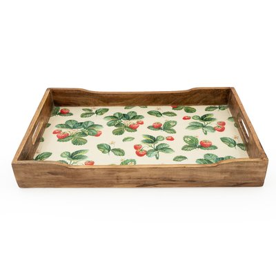 Strawberry Patch Rectangular Mango Wood Tray SO'HOME