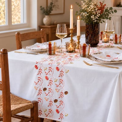 Nappe Floressa - Coton lavé brodé TRADITION DES VOSGES