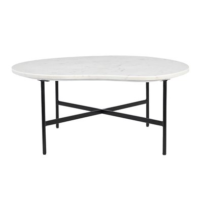 Table basse design en marbre blanc et métal noir L80 cm SASSO MILIBOO