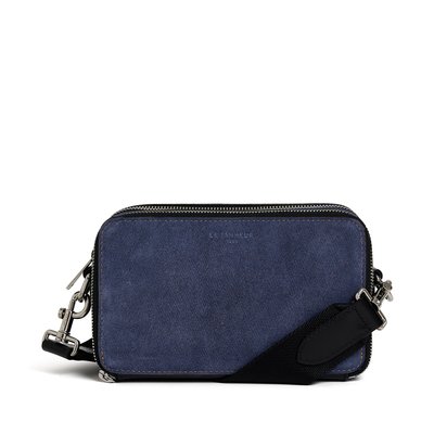 Sacoche 2 compartiments petite en cuir suède effet denim EMILE LE TANNEUR