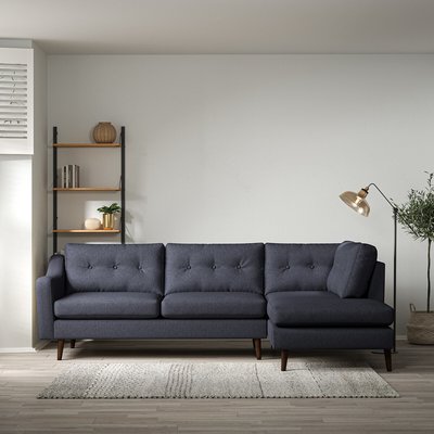 Rosa Curve Buttoned Soft Brushed Chaise - Right facing with Dark Wood Legs SO'HOME