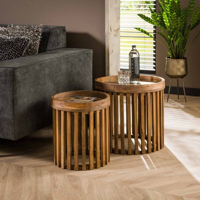Petite table ronde striée (lot de 2) DELHI PIER IMPORT