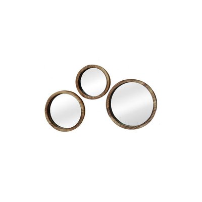 Set de 3 Miroirs Décoratifs Ronds en Bois WADIGA