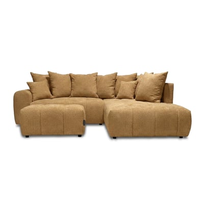Canapé d'angle convertible 4 places en tissu bouclette avec pouf, ROXELANE BOBOCHIC