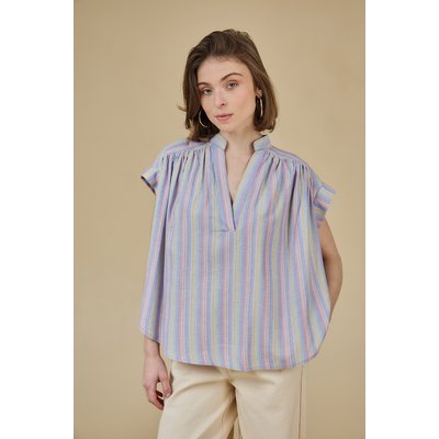 Blouse à rayures, manches courtes, col V SEE U SOON