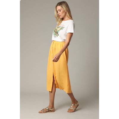 Jupe midi en gaze de coton jaune avec boutons TINLEY DEELUXE