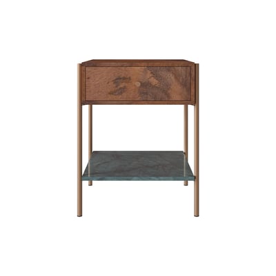 Table de chevet en bois de manguier et marbre - DOORI MAISON PAVANE