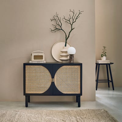 Buffet en bois massif et cannage 100 cm 2 portes  ZULMA BERAH GETAH
