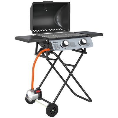 Barbecue gaz pliable portable avec couvercle roues 2 brûleurs 5,6kW OUTSUNNY