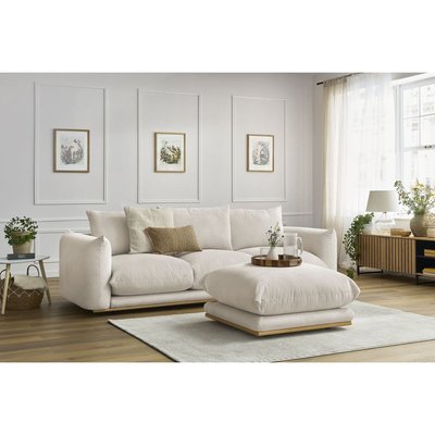 Canapé droit fixe 4 places en tissu avec pouf, ERNEST BOBOCHIC